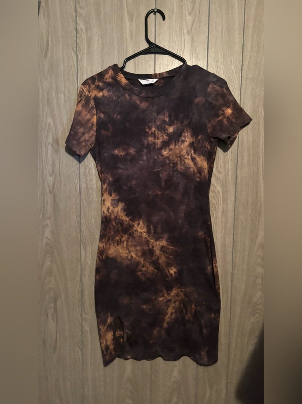 Tie-Dye Short Sleeve Bodycon Dress in Brown and Black